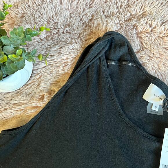 NWT Current/Elliot Black The Tied Up Muscle Linen Blend Tank Top Size 0 FLAW - Picture 7 of 14